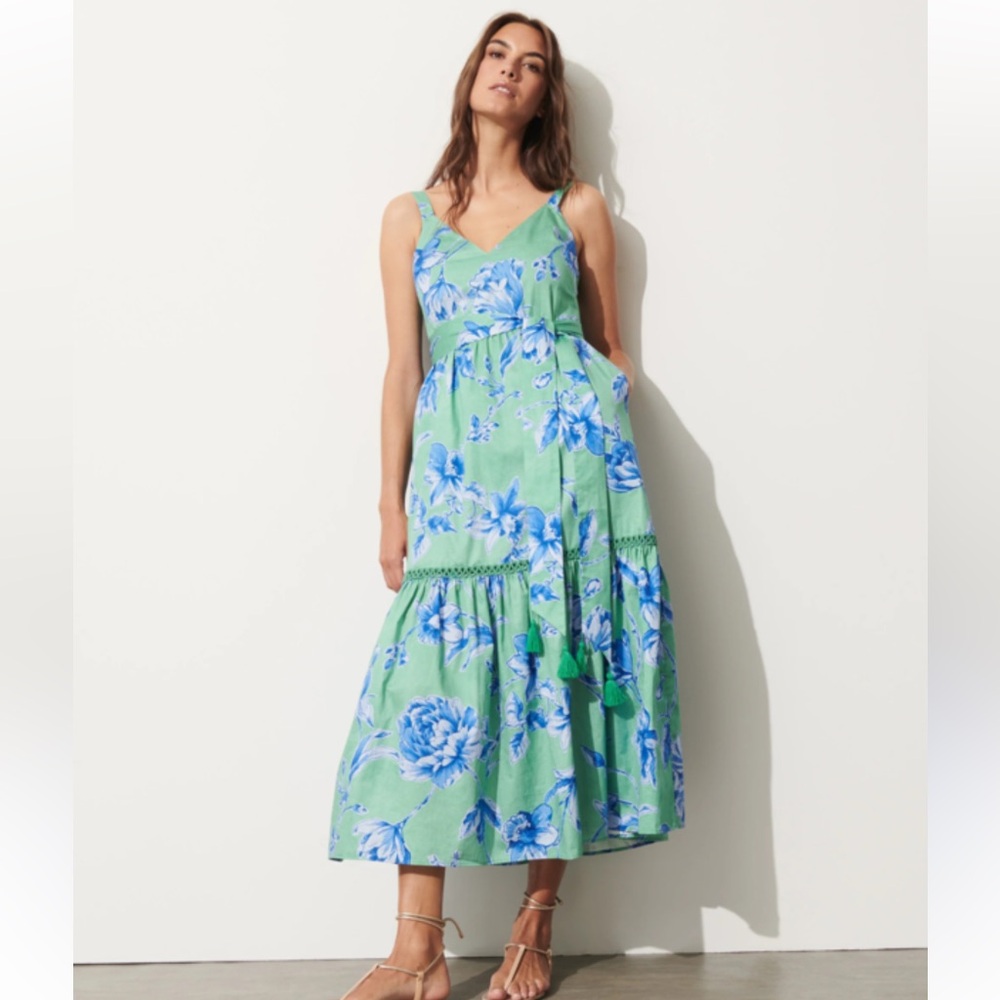 NWT FIGUE Corinne Dress Floral Green Size Medium New Cotton $628 MSRP Belted